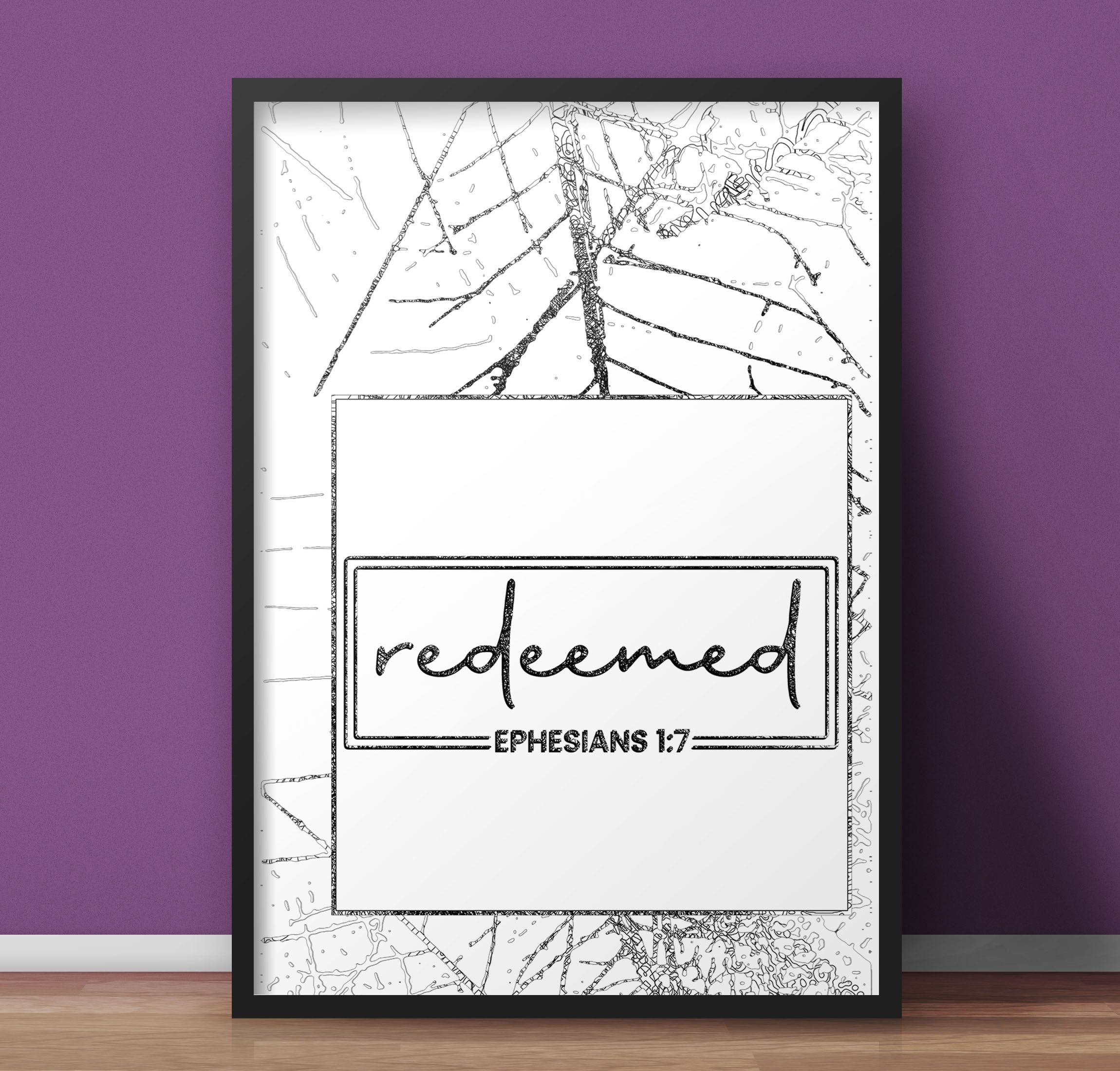 Redeemed Bible Quote Wall Art Decoration for Home Decoration Ready to Hang. Framed A4 Size black Frame Wooden Frame Poster Wall hanging for Interior Decoration, Black adn White Poster with Bible quote