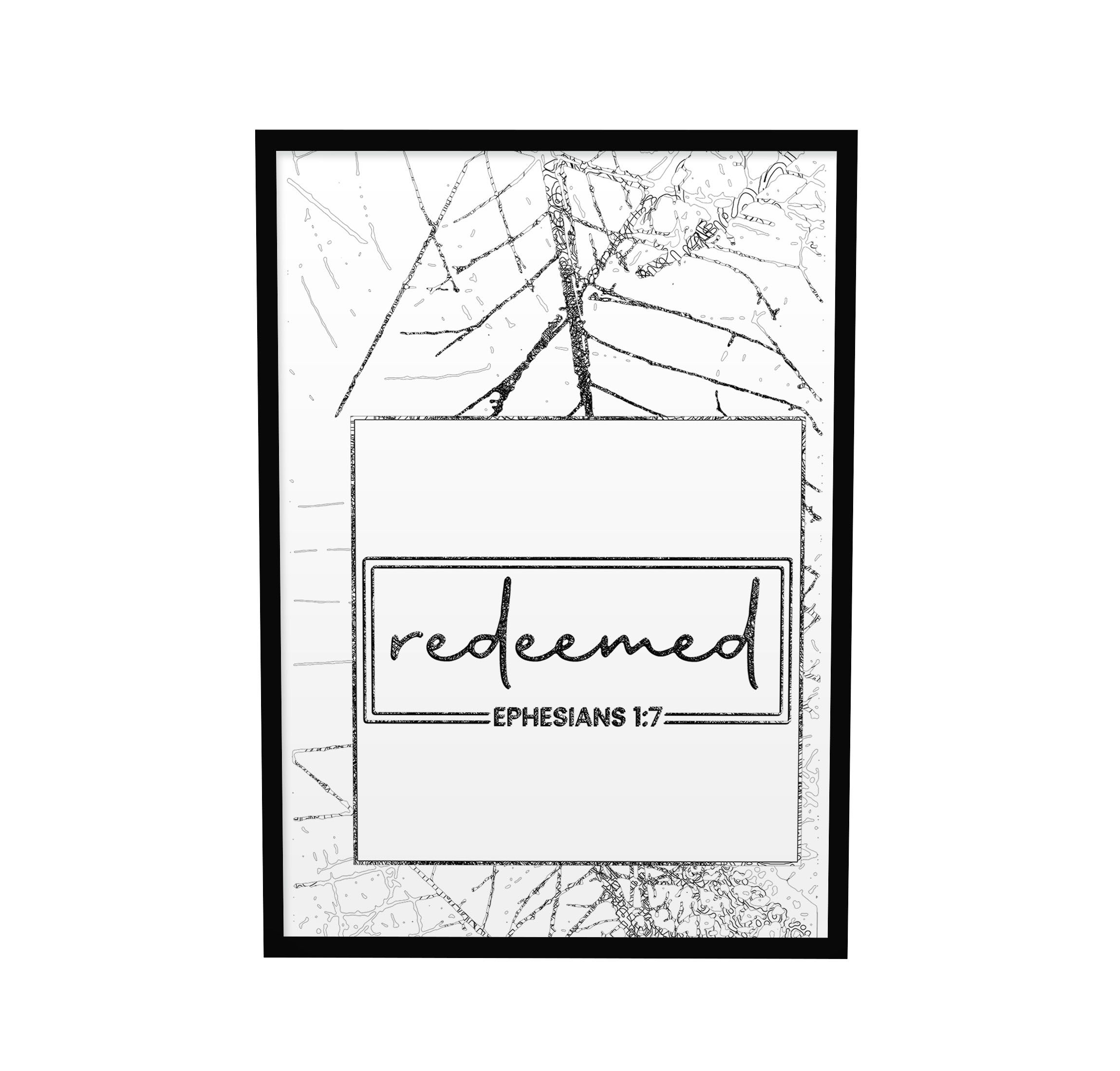 Redeemed Bible Quote Wall Art Decoration for Home Decoration Ready to Hang. Framed A4 Size black Frame Wooden Frame Poster Wall hanging for Interior Decoration, Black adn White Poster with Bible quote
