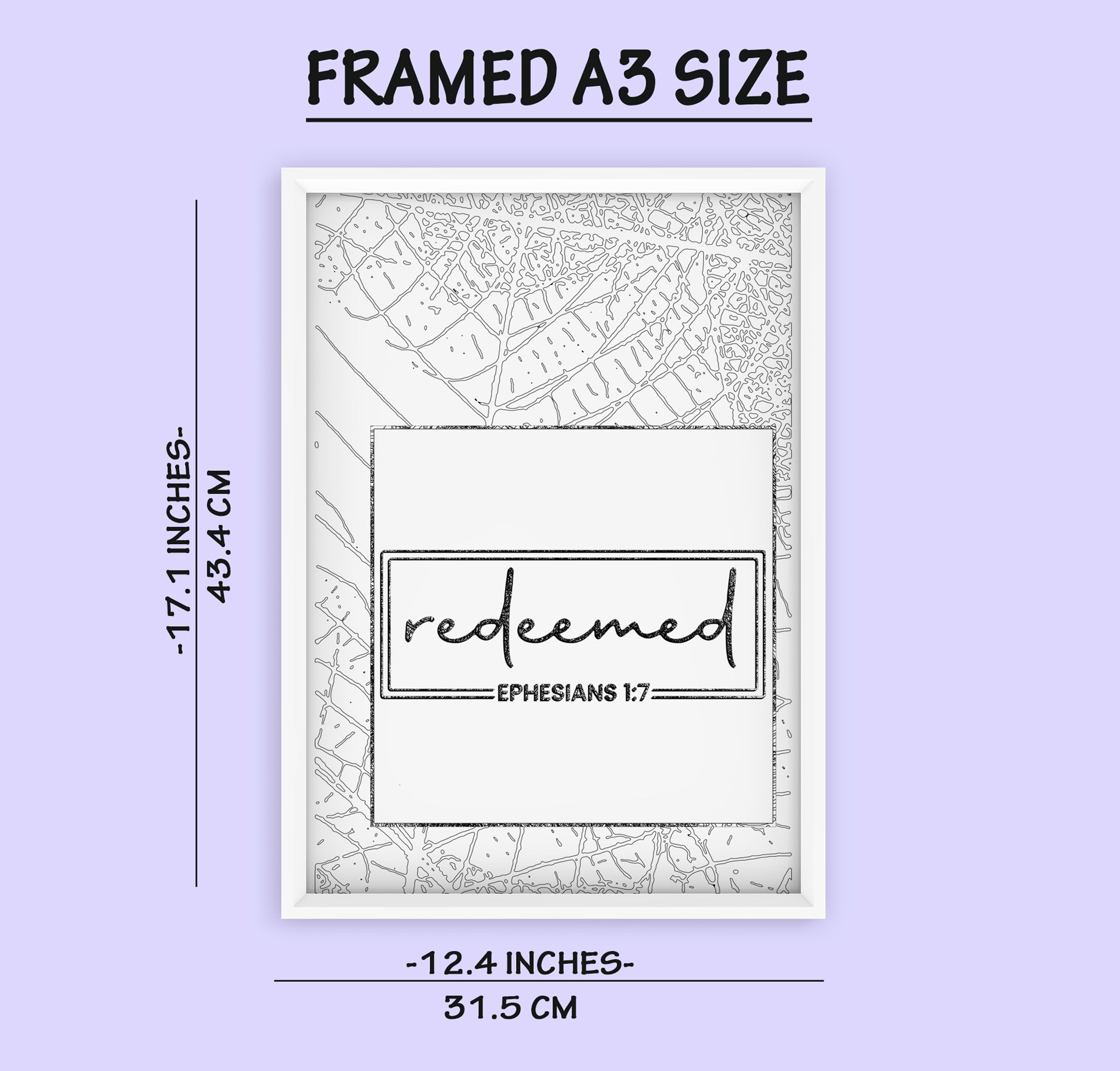 Redeemed Bible Quote Wall Art Decoration for Home Decoration Ready to Hang. Framed A4 Size black Frame Wooden Frame Poster Wall hanging for Interior Decoration, Black adn White Poster with Bible quote