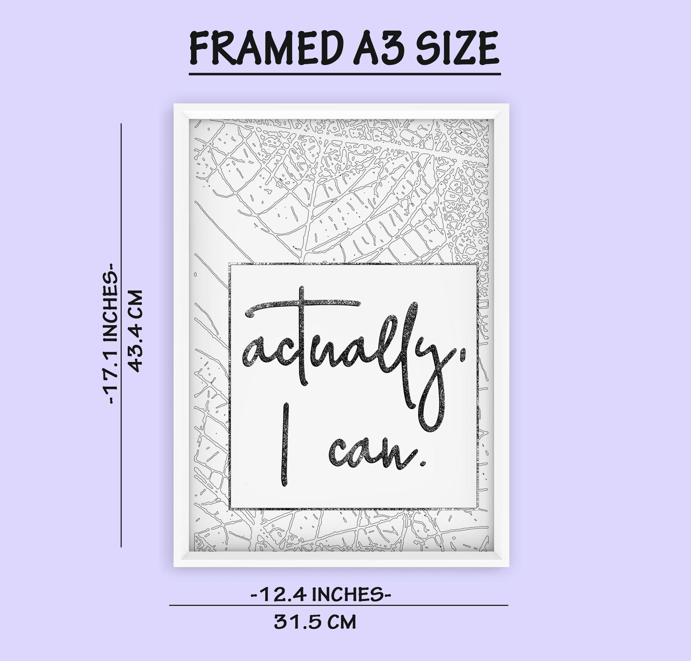Actually i Can, Inspirational Office Decor, Ready to Hang, Motivational Home Decor Quotes, Framed White , Black Wood Frame Wall Art for Home Decorationcoration