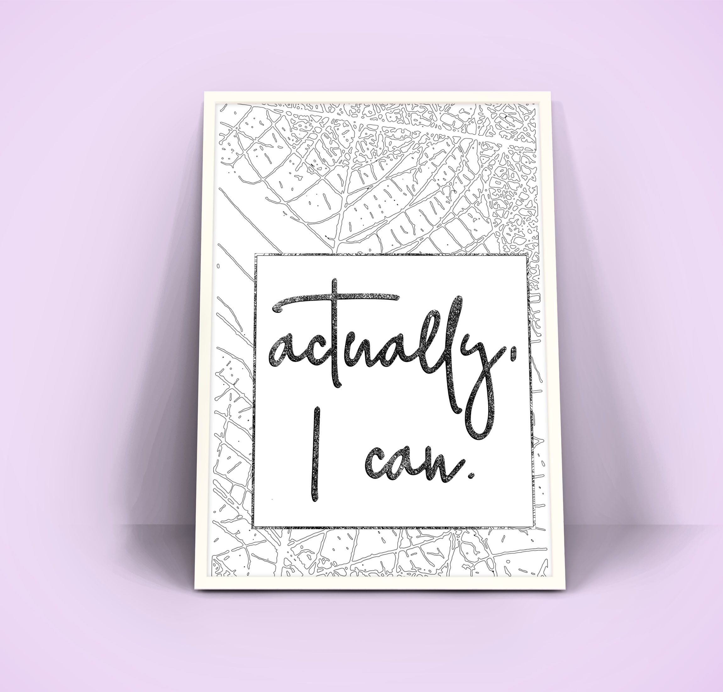 Actually i Can, Inspirational Office Decor, Ready to Hang, Motivational Home Decor Quotes, Framed White , Black Wood Frame Wall Art for Home Decorationcoration