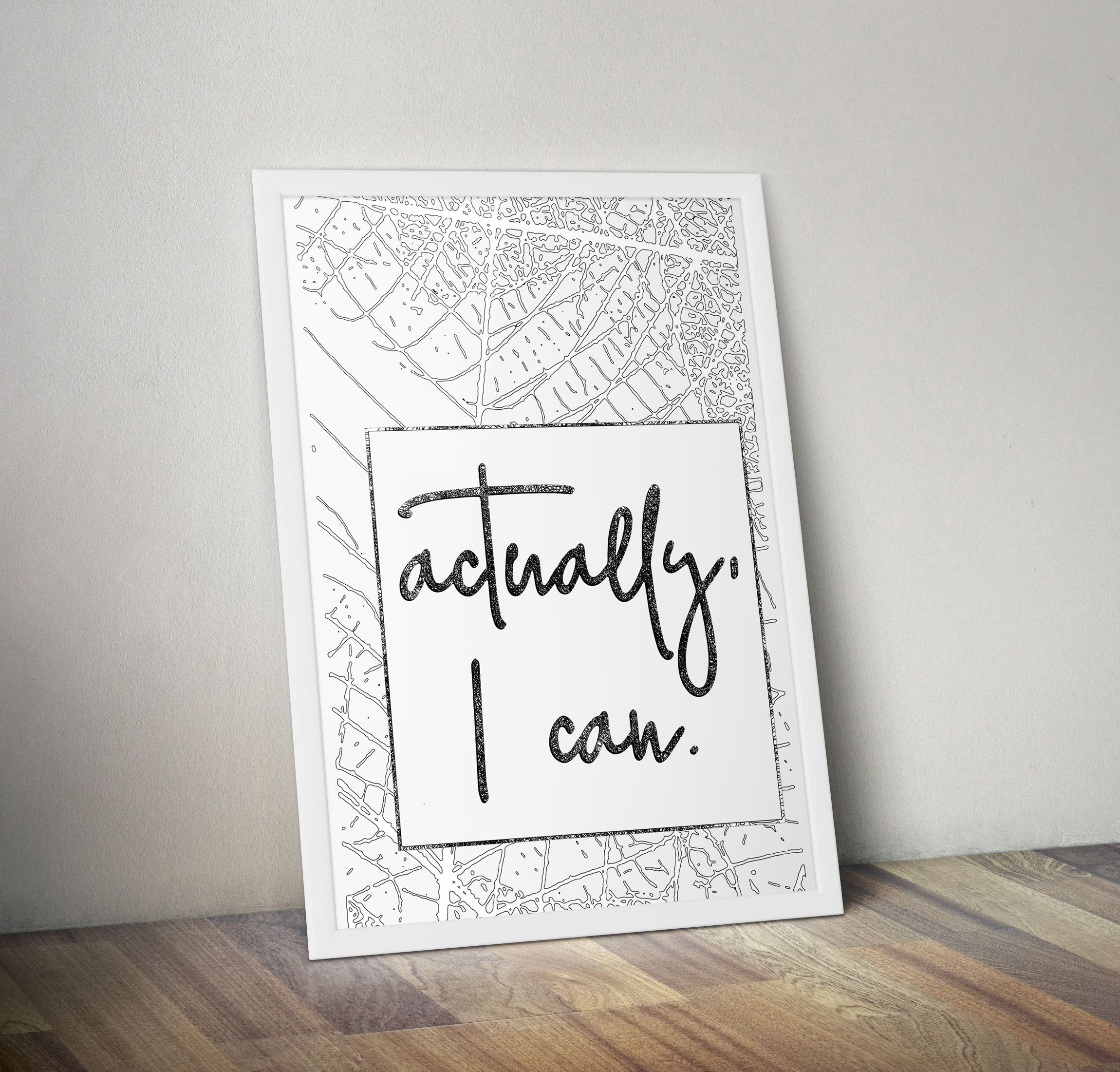 Actually i Can, Inspirational Office Decor, Ready to Hang, Motivational Home Decor Quotes, Framed White , Black Wood Frame Wall Art for Home Decorationcoration