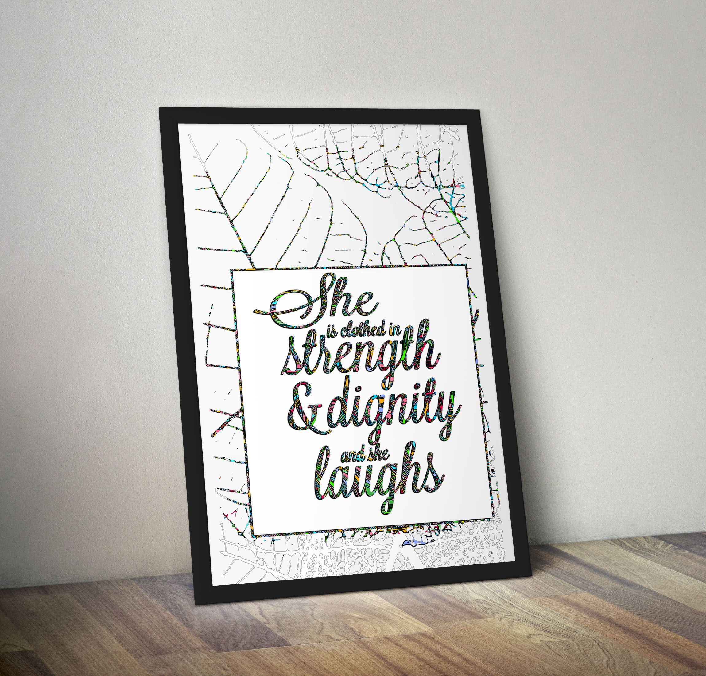 Proverbs 31:25, She is Clothed with Strength and Dignity, Bible Verse Wall Art, Christian Gift for Women, Scripture Poster, Framed Print, Bible Verse Wall Art, Girls Room Wall Decor, Gift For Her