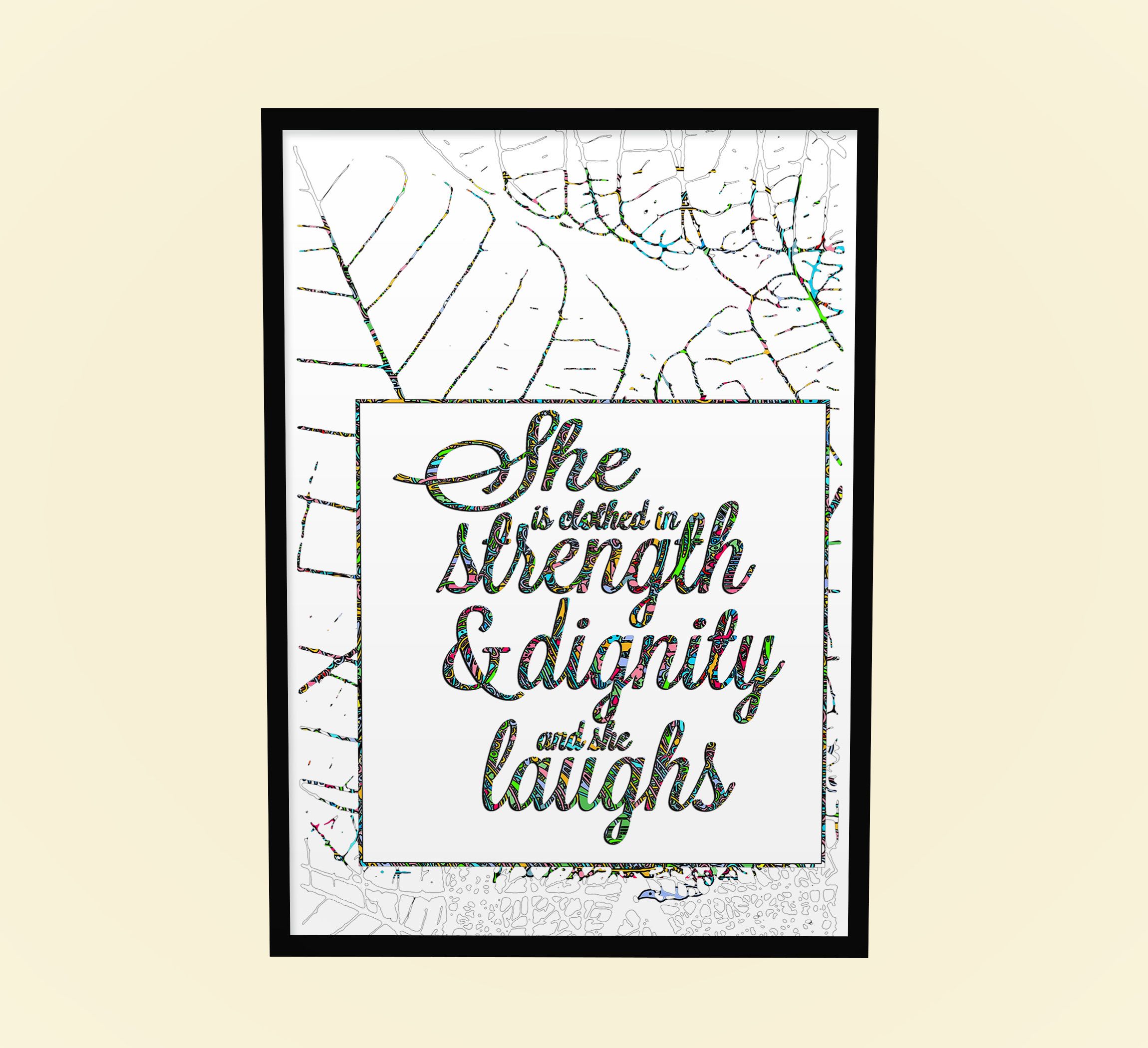 Proverbs 31:25, She is Clothed with Strength and Dignity, Bible Verse Wall Art, Christian Gift for Women, Scripture Poster, Framed Print, Bible Verse Wall Art, Girls Room Wall Decor, Gift For Her