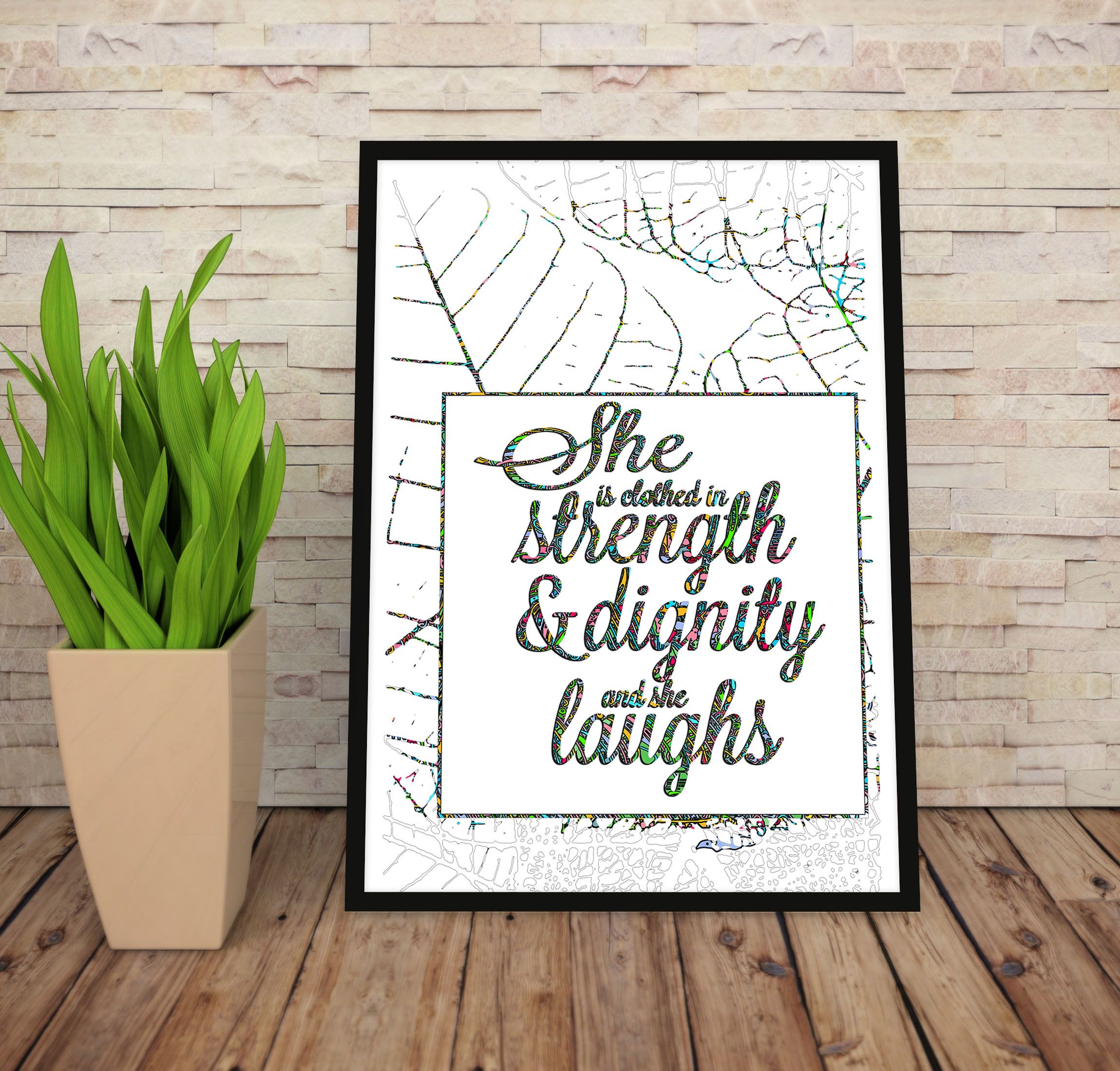 Proverbs 31:25, She is Clothed with Strength and Dignity, Bible Verse Wall Art, Christian Gift for Women, Scripture Poster, Framed Print, Bible Verse Wall Art, Girls Room Wall Decor, Gift For Her