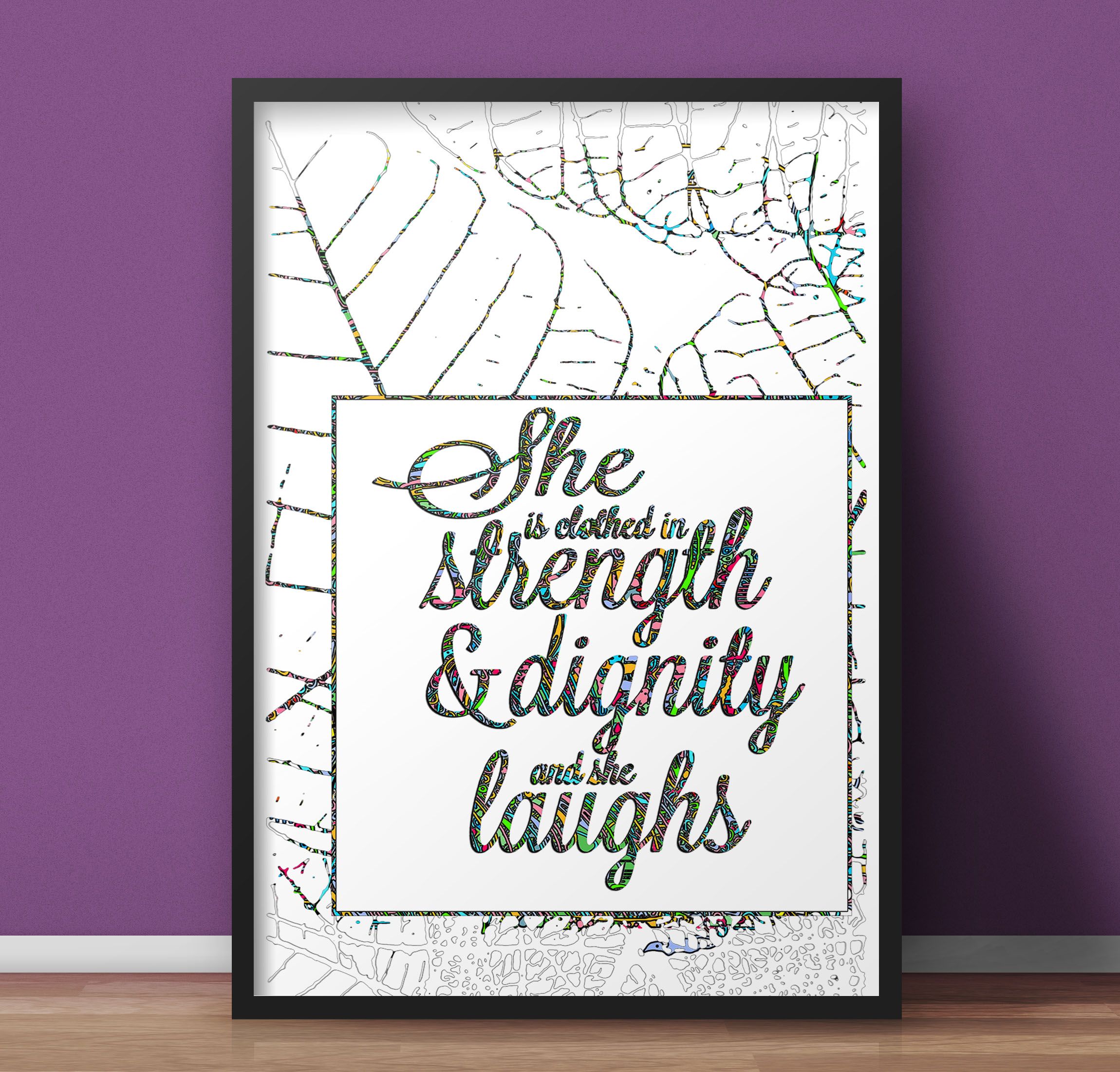 Proverbs 31:25, She is Clothed with Strength and Dignity, Bible Verse Wall Art, Christian Gift for Women, Scripture Poster, Framed Print, Bible Verse Wall Art, Girls Room Wall Decor, Gift For Her