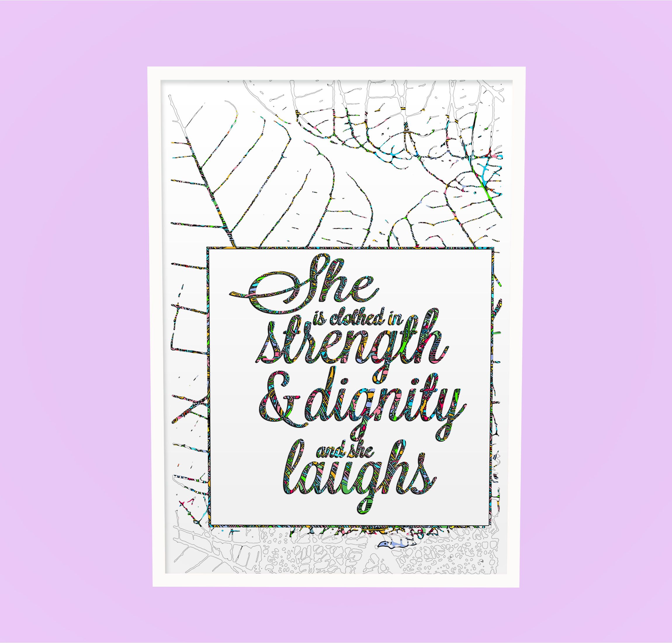 Proverbs 31:25, She is Clothed with Strength and Dignity, Bible Verse Wall Art, Christian Gift for Women, Scripture Poster, Framed Print, Bible Verse Wall Art, Girls Room Wall Decor, Gift For Her