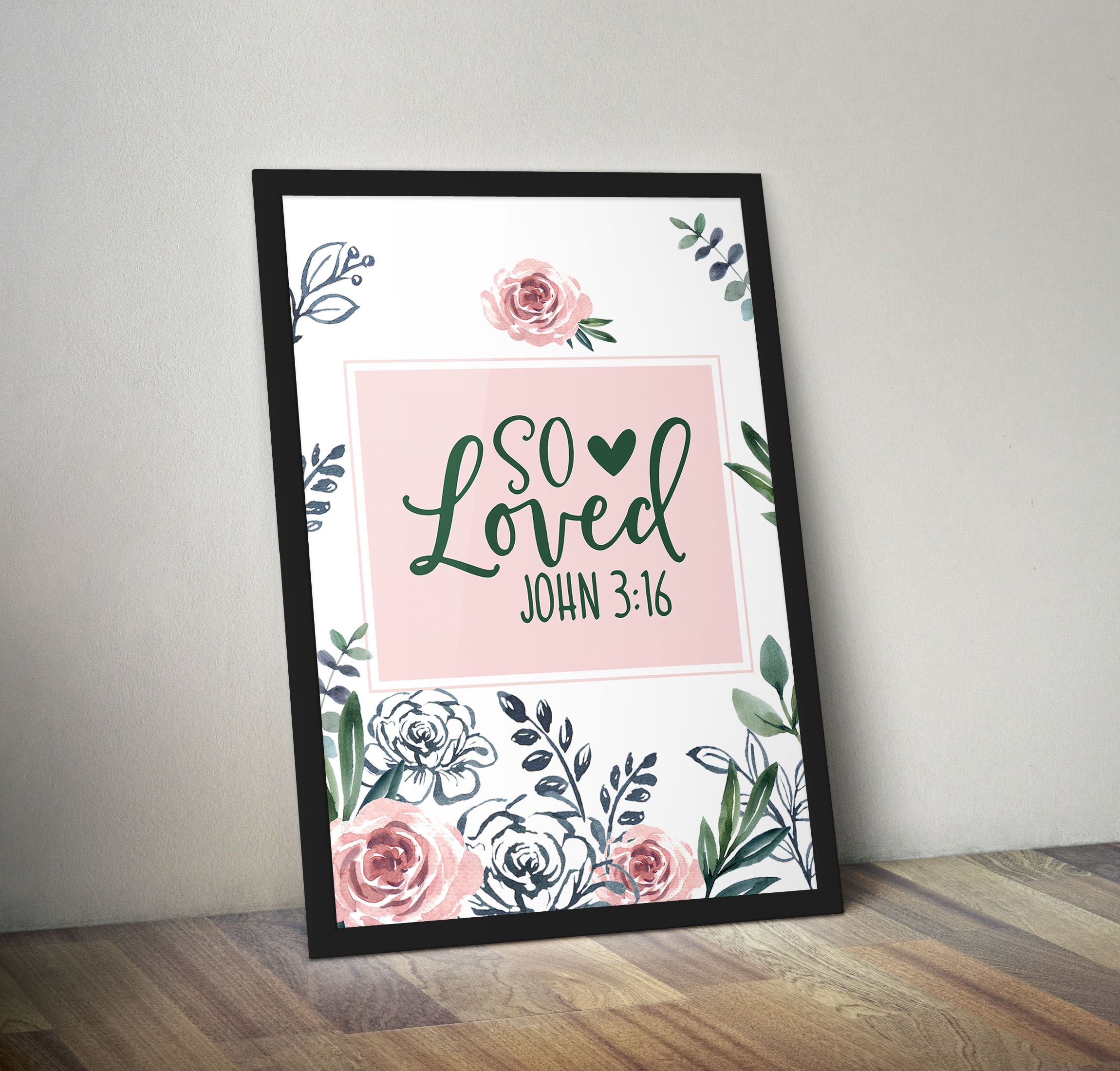 You Are So Loved Print, Floral Background Nursery Art, Framed A3 Size Wall Art, Home Decoration Gift for Girl Nursery Decor, Baby Room Decor Wll Hanging, Framed A4 Size Poster for Nursery Decor Quote