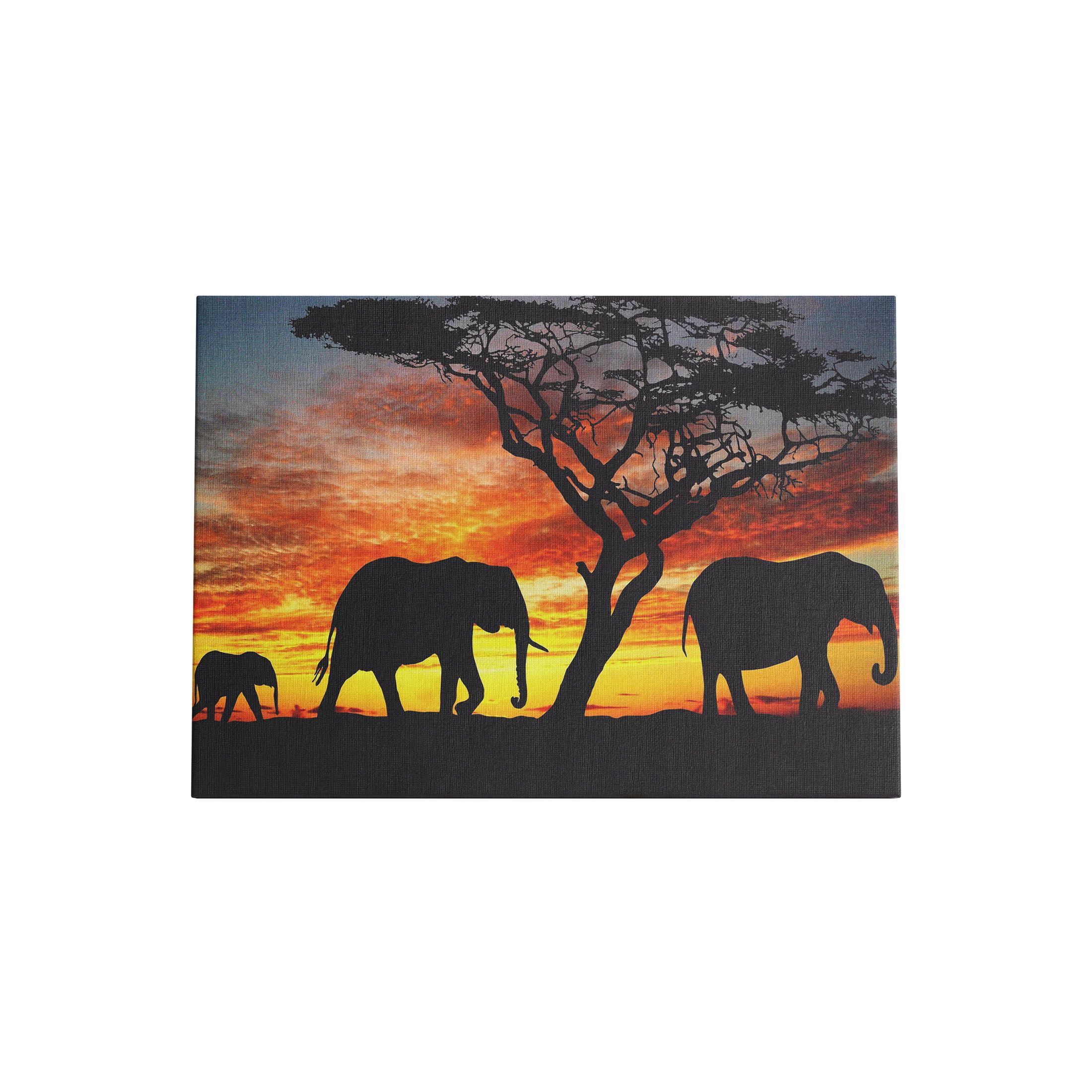 Elephants in the wild, Maasai Mara Sunset Photogrphy, Wildlife Painting with elephants, Printed Canvas Stretched on Framed for Home/office/ restaurant Decoration, AirBnB Decor, Living Room Wall Art