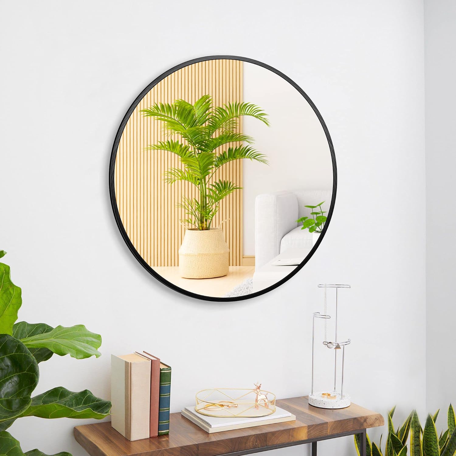 Framed Round Mirror 2 Ft wide, Black Round Mirror fFrame, Real High Defintiion Glass Mirror Ready to Hang, Suitable for Bathroom, Bedroom, Corridor, Restaurant, Dining Room