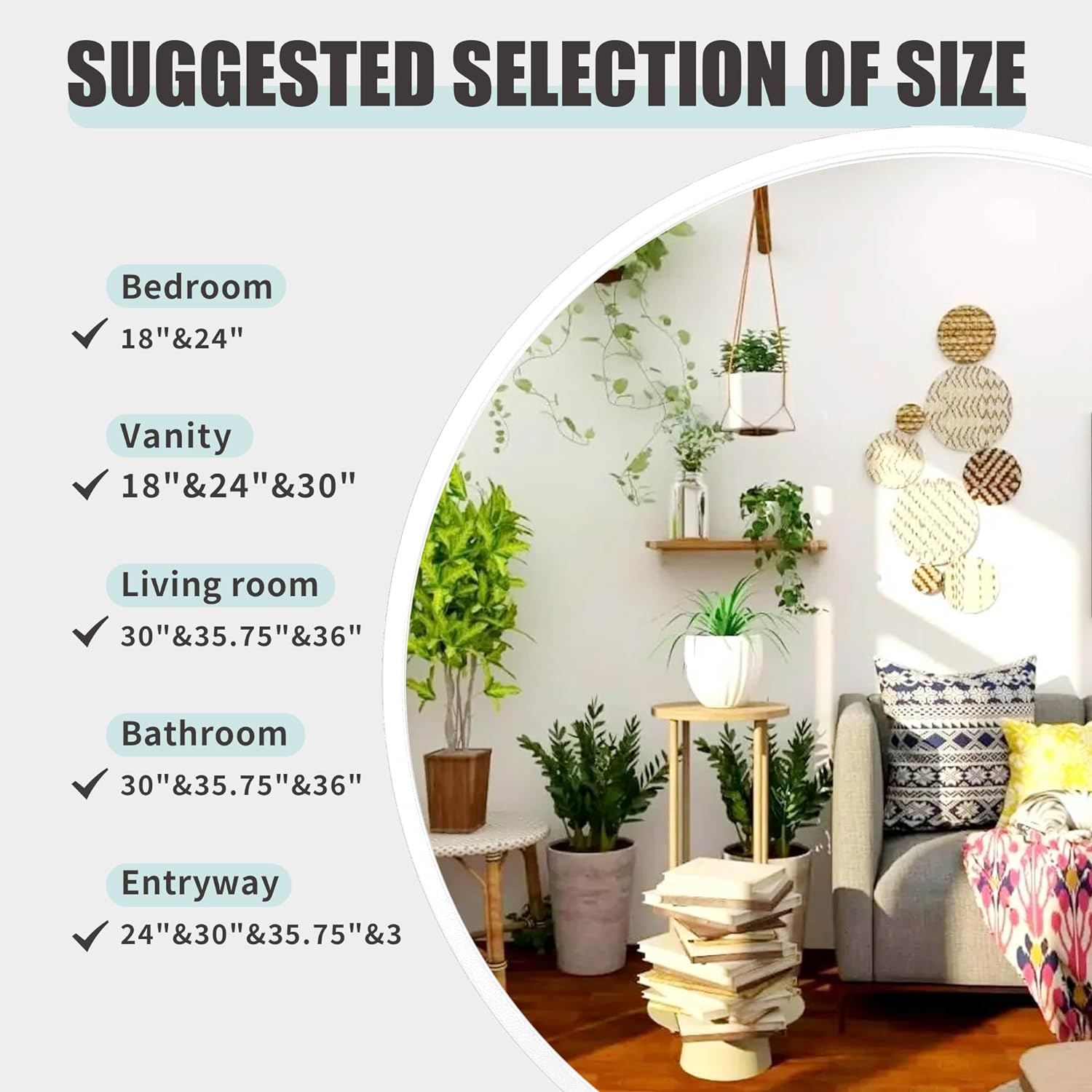 Large Round Mirror 2 ft Wide(24 inches framed) Inch Bathroom Mirror with painted Wooden Frame, Mirrors for Bedroom, Wall, Living Room, Vanity, Entryway, Wall Mirror with backing Framed Ready to Hang