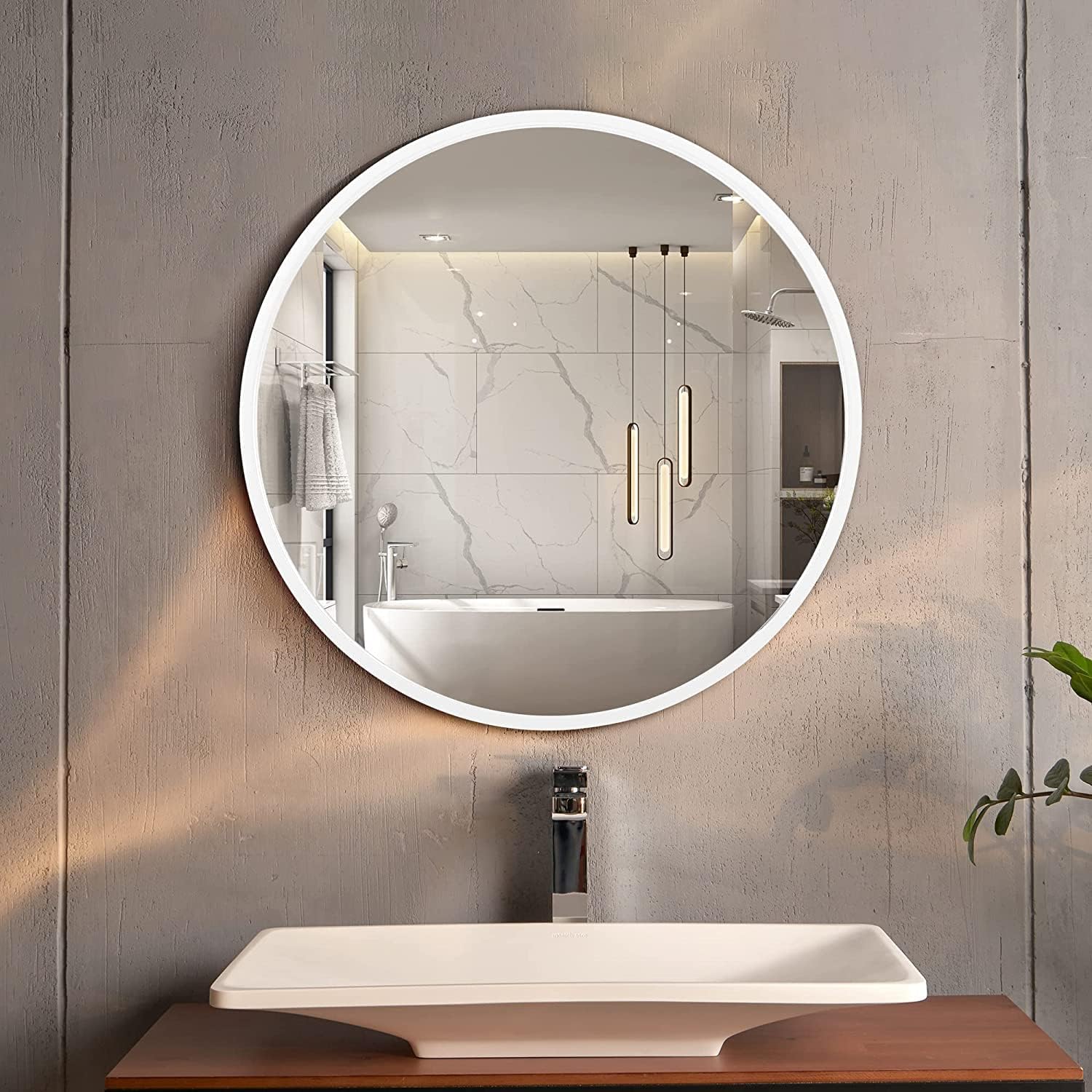 Large Round Mirror 2 ft Wide(24 inches framed) Inch Bathroom Mirror with painted Wooden Frame, Mirrors for Bedroom, Wall, Living Room, Vanity, Entryway, Wall Mirror with backing Framed Ready to Hang