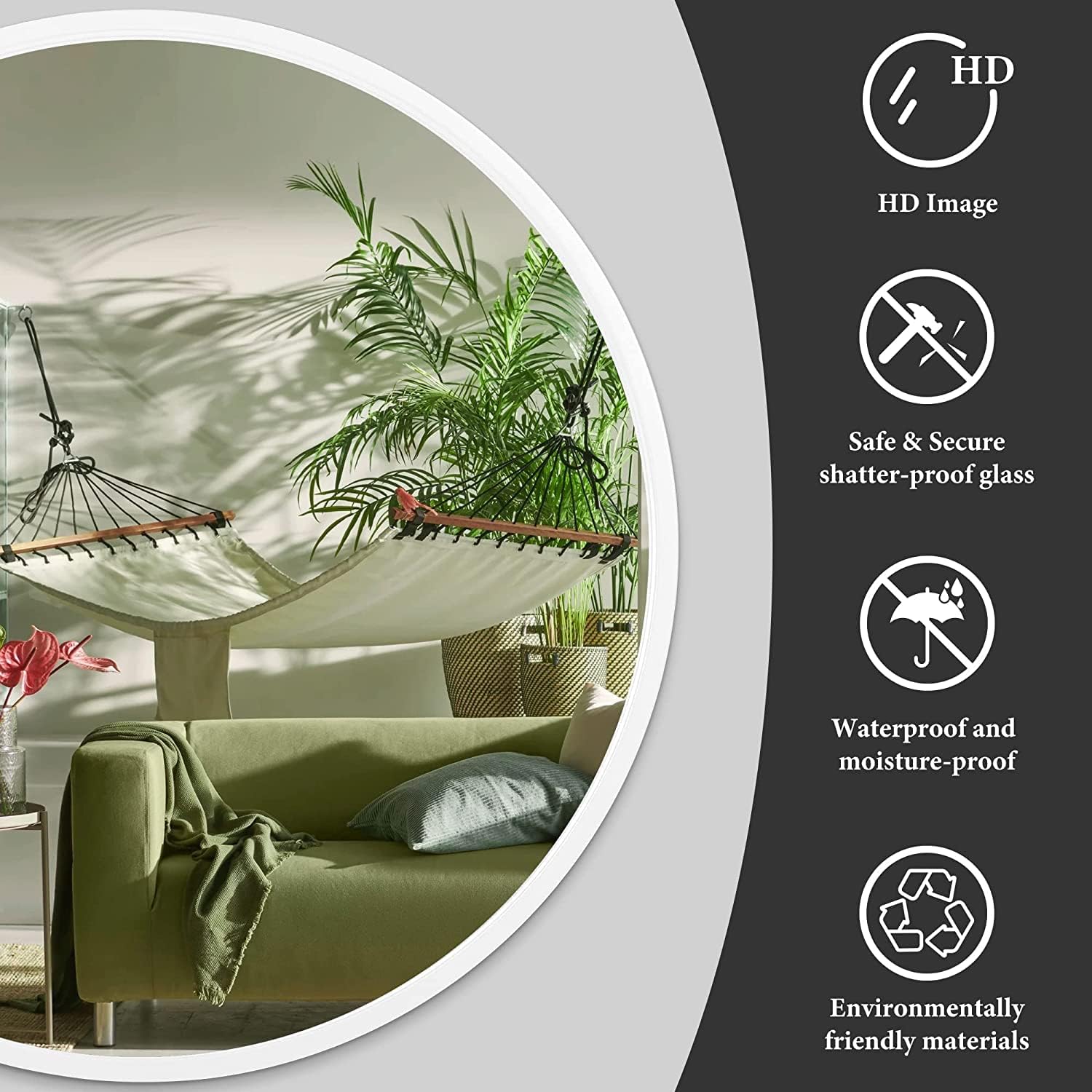 Large Round Mirror 2 ft Wide(24 inches framed) Inch Bathroom Mirror with painted Wooden Frame, Mirrors for Bedroom, Wall, Living Room, Vanity, Entryway, Wall Mirror with backing Framed Ready to Hang