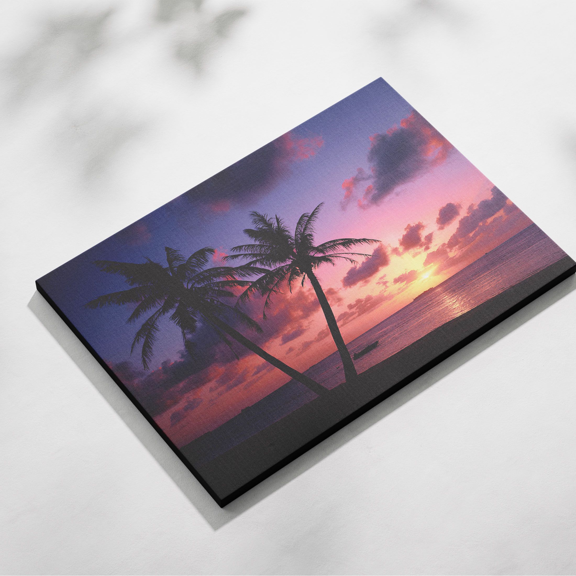 Tropical Beach Ocean Sunset with Palm trees Framed Wall Canvas Ready to Hang, Lage A2 Size Wall Canvas Poster Painting Wall Decor, Office Decor, Home Decoration Painting Restaurant Wall Prin Art Print