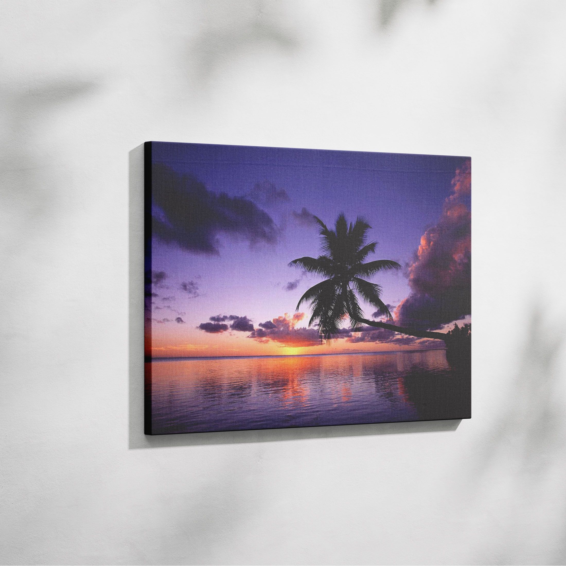 Sunset Tropical Beach Palms View Large CANVAS Art Print Gift Framed Canvas Wall Art Ocean Beach Sea Photo Wall Decor Palm tree Abstract Nature Landscape Blue Sky Beach pictures Wall Art Canvas Print