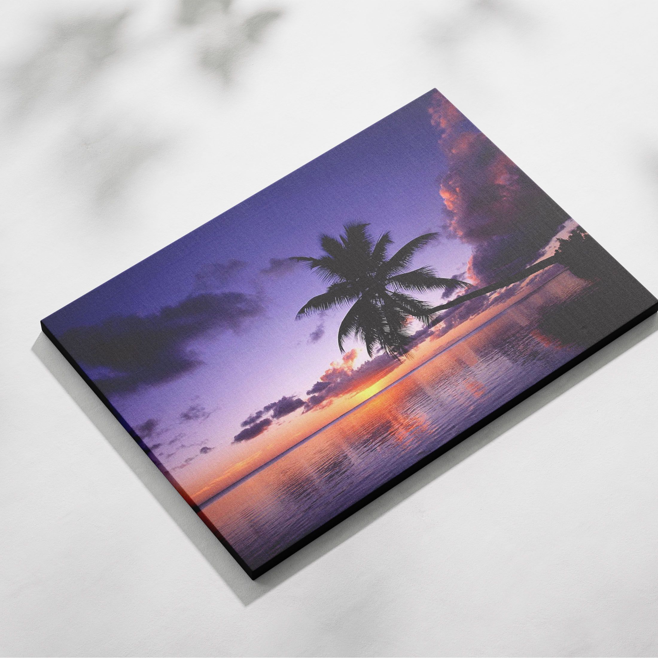 Sunset Tropical Beach Palms View Large CANVAS Art Print Gift Framed Canvas Wall Art Ocean Beach Sea Photo Wall Decor Palm tree Abstract Nature Landscape Blue Sky Beach pictures Wall Art Canvas Print