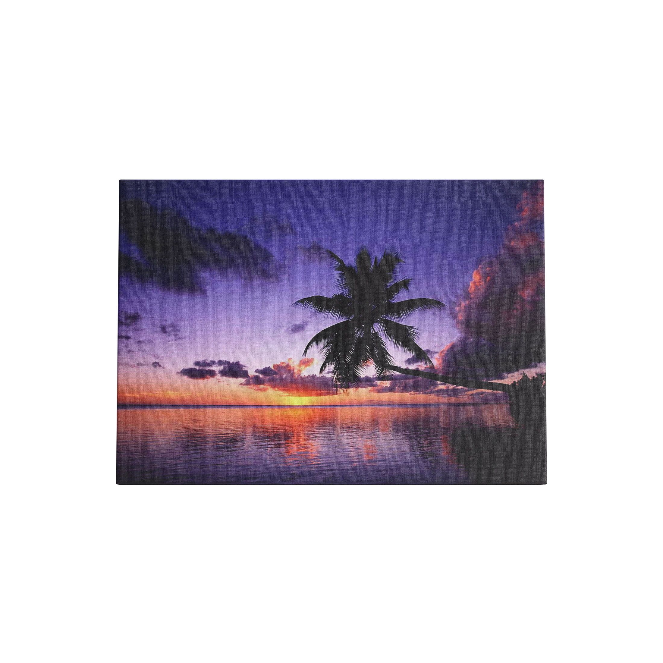 Sunset Tropical Beach Palms View Large CANVAS Art Print Gift Framed Canvas Wall Art Ocean Beach Sea Photo Wall Decor Palm tree Abstract Nature Landscape Blue Sky Beach pictures Wall Art Canvas Print