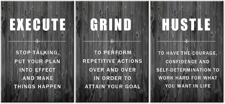 Execute Grind Hustle Inspirational Poster 3 Pieces Motivational Wall Art Canvas Prints Artwork for Living Room Modern Home Decor Painting Pictures Stretched and Framed Ready to Hang