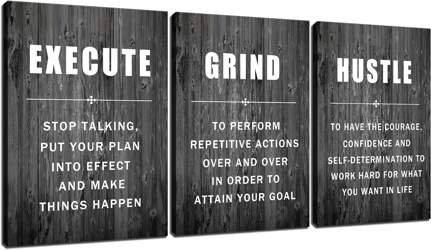 Execute Grind Hustle Inspirational Poster 3 Pieces Motivational Wall Art Canvas Prints Artwork for Living Room Modern Home Decor Painting Pictures Stretched and Framed Ready to Hang