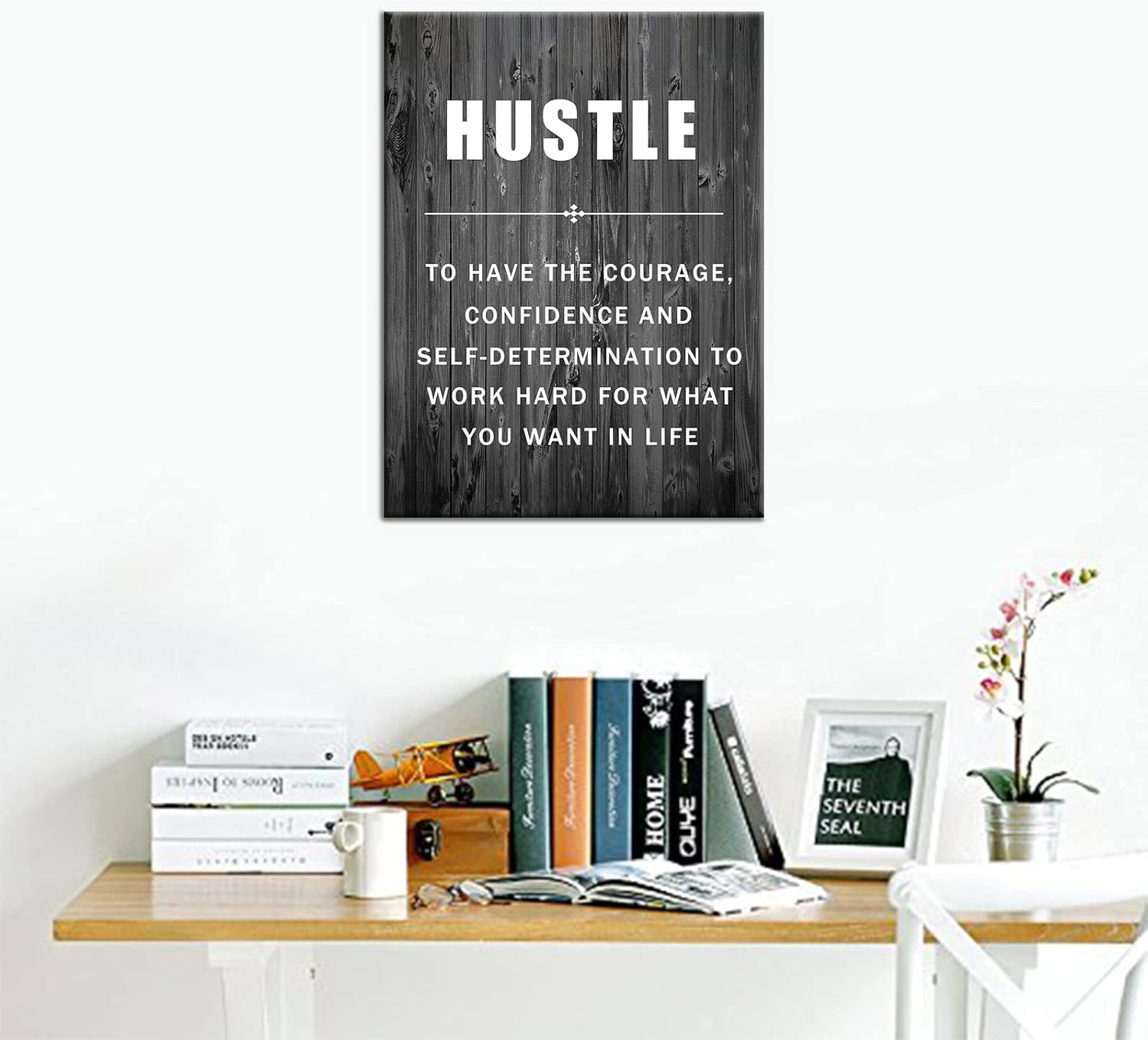 HUSTLE Motivational Wall Art, Office Wall Decor, Inspirational Canvas Painting Picture Poster Execute Failure Success Positive Quote Wall Decor for Office Dorm / Living Room Inspiring Gift for Men