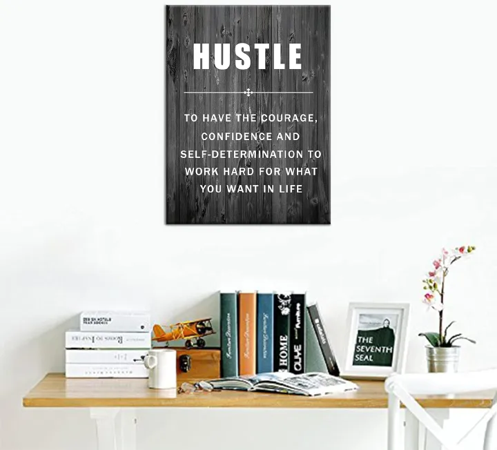 HUSTLE Motivational Wall Art, Office Wall Decor, Inspirational Canvas Painting Picture Poster Execute Failure Success Positive Quote Wall Decor for Office Dorm / Living Room Inspiring Gift for Men