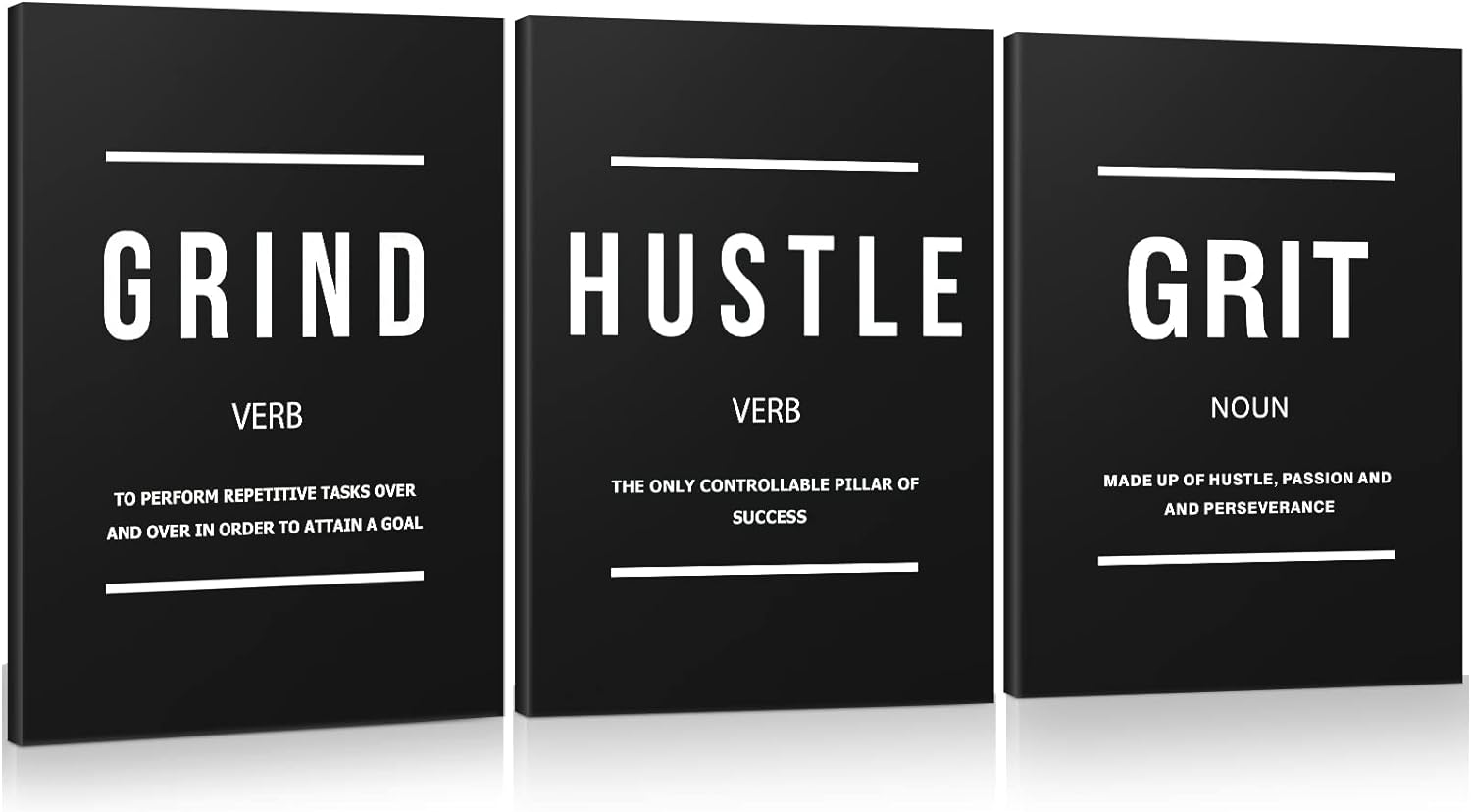 Execute Grind Hustle Grit Inspirational Poster 3 Pieces Motivational Wall Art Canvas Prints Artwork for Living Room Modern Home Decor Painting Pictures Stretched and Framed Ready to Hang
