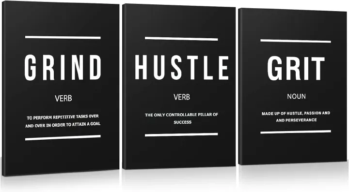 Execute Grind Hustle Grit Inspirational Poster 3 Pieces Motivational Wall Art Canvas Prints Artwork for Living Room Modern Home Decor Painting Pictures Stretched and Framed Ready to Hang