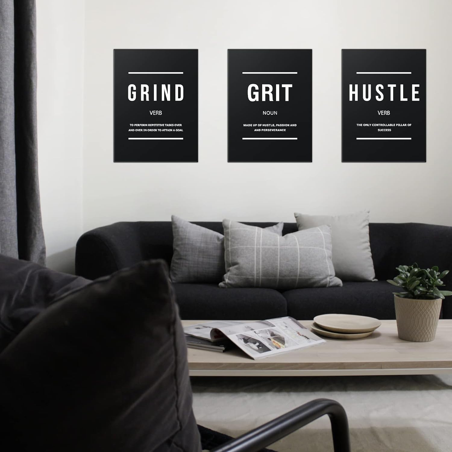 Execute Grind Hustle Grit Inspirational Poster 3 Pieces Motivational Wall Art Canvas Prints Artwork for Living Room Modern Home Decor Painting Pictures Stretched and Framed Ready to Hang