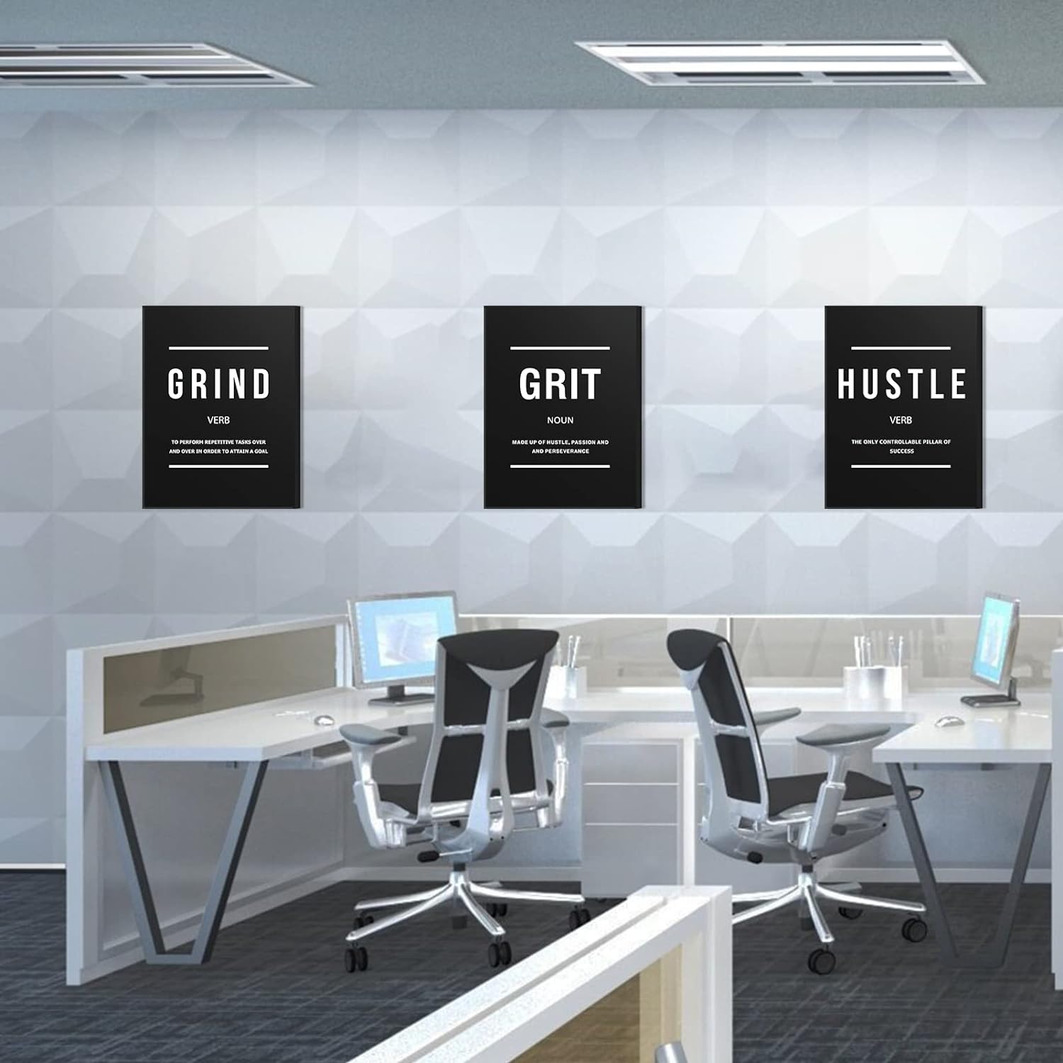 Execute Grind Hustle Grit Inspirational Poster 3 Pieces Motivational Wall Art Canvas Prints Artwork for Living Room Modern Home Decor Painting Pictures Stretched and Framed Ready to Hang