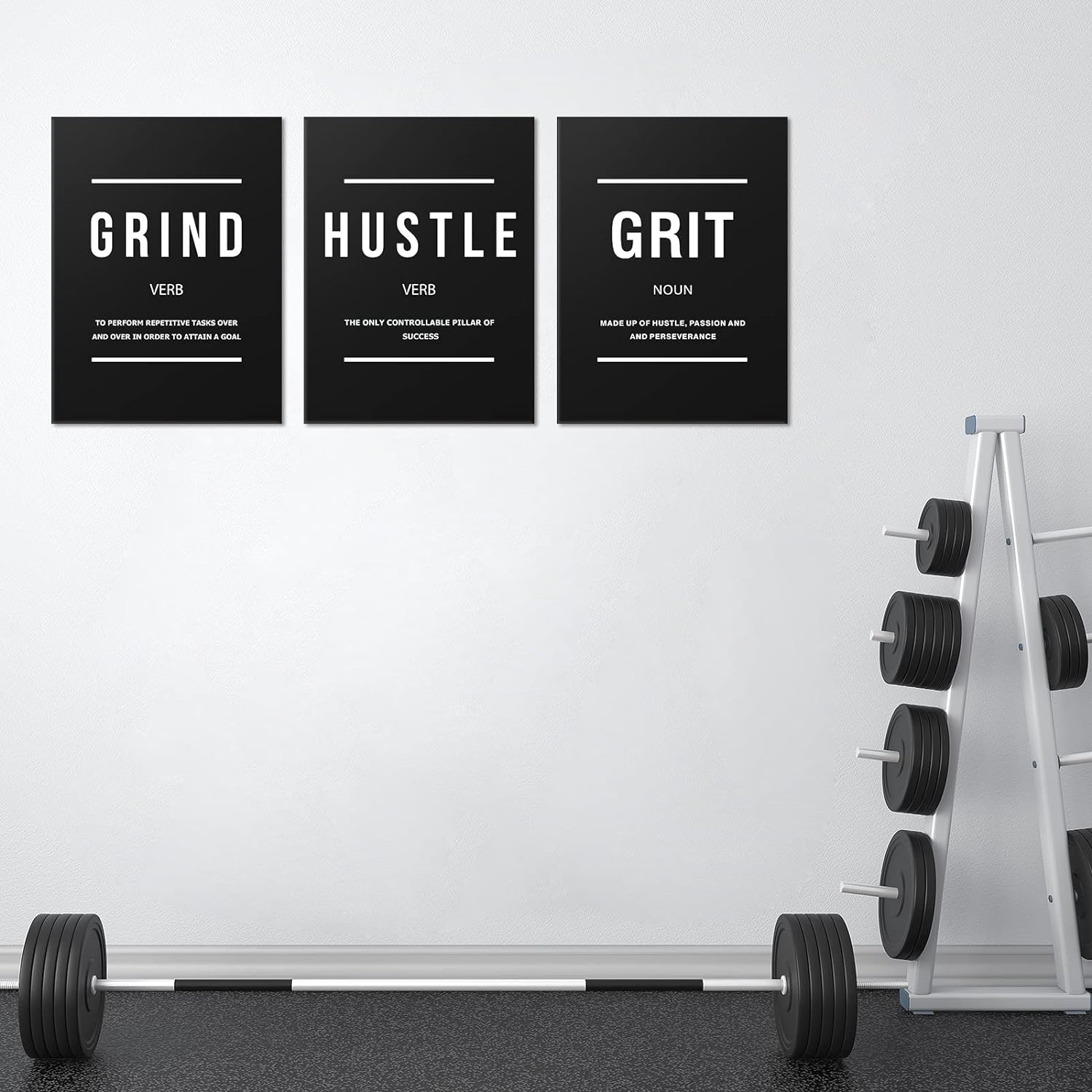 Execute Grind Hustle Grit Inspirational Poster 3 Pieces Motivational Wall Art Canvas Prints Artwork for Living Room Modern Home Decor Painting Pictures Stretched and Framed Ready to Hang