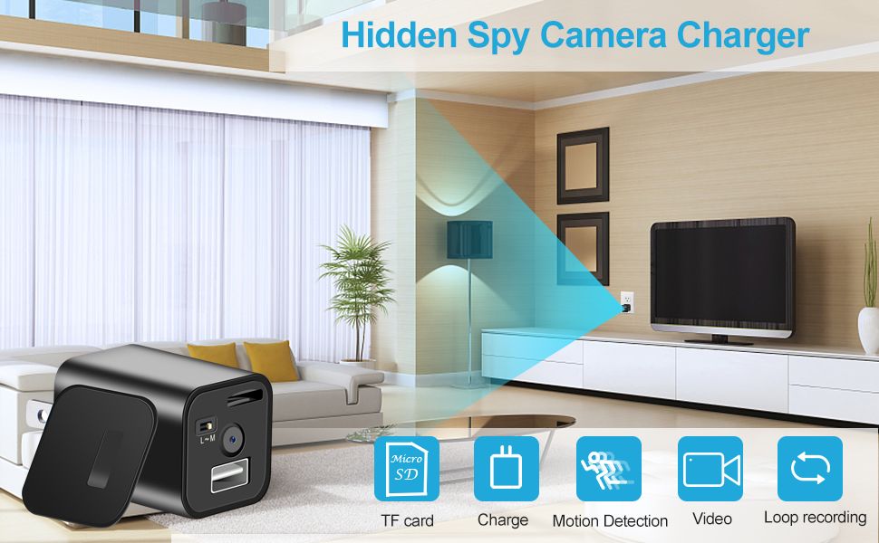 Hidden Camera USB Charger Plug Spy Cameras Nanny Cam with Motion Detection Hidden Spy USB Charger Camera with Loop Recording for Home Security Surveillance Camera No WiFi Needo Audio
