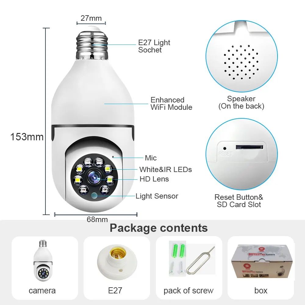5MP E27 Bulb Camera WiFi Indoor Video Surveillance Home Security Lamp IP Camera Infrared Night Vision Wireless Network Webcam