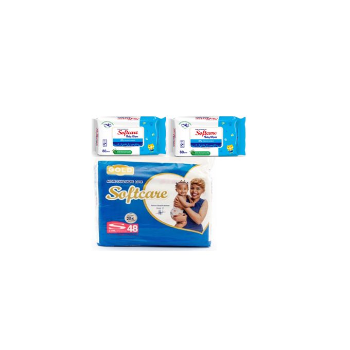 Softcare 1 Soft Care Diaper + 2 wet wipes 80 pcs