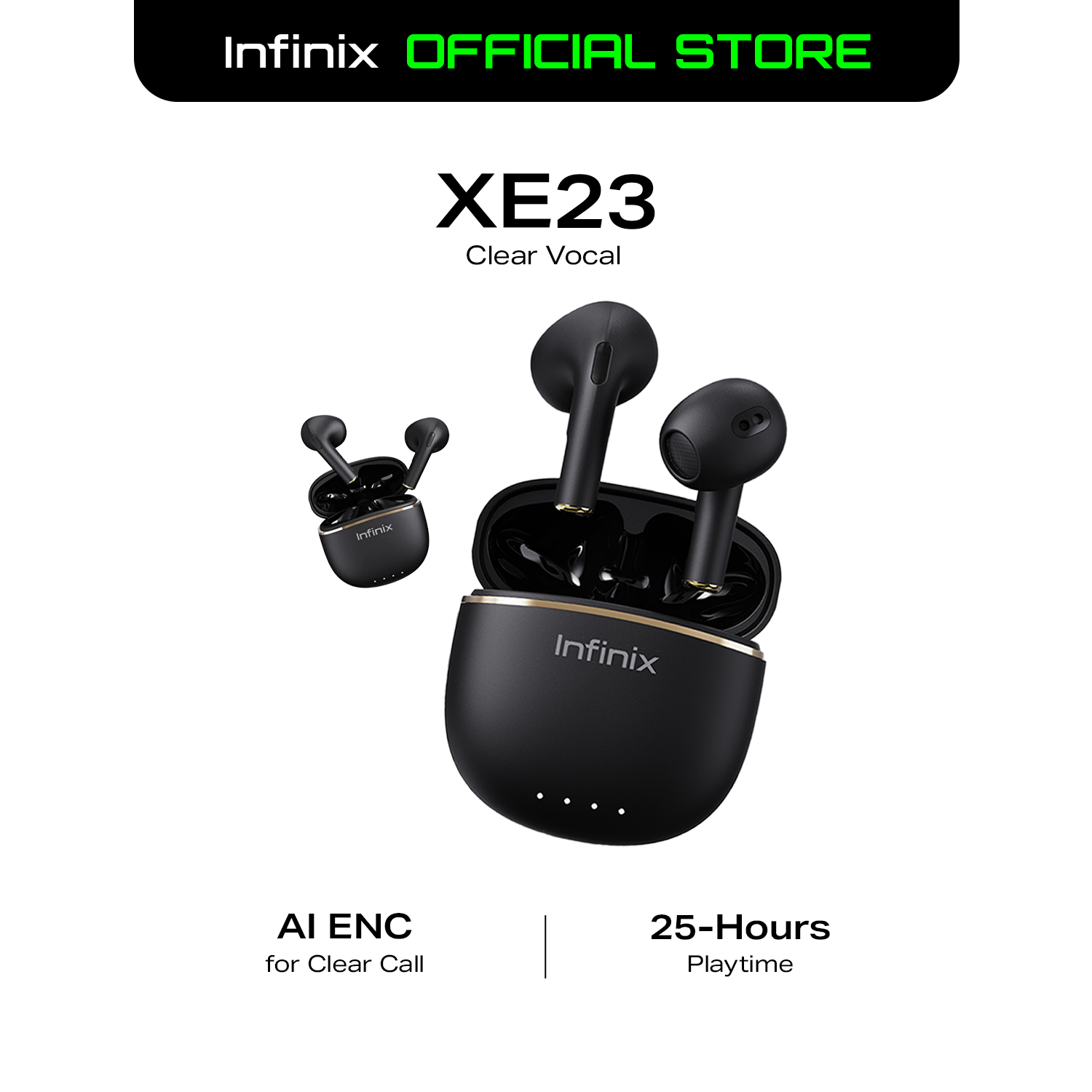 Infinix earbuds Lite XE23 Clear Vocal Large Speaker Unit with loud and power Semi In-Ear and lightweight for Comfortable and Secure Fit Bluetooth earphones earpods TWS