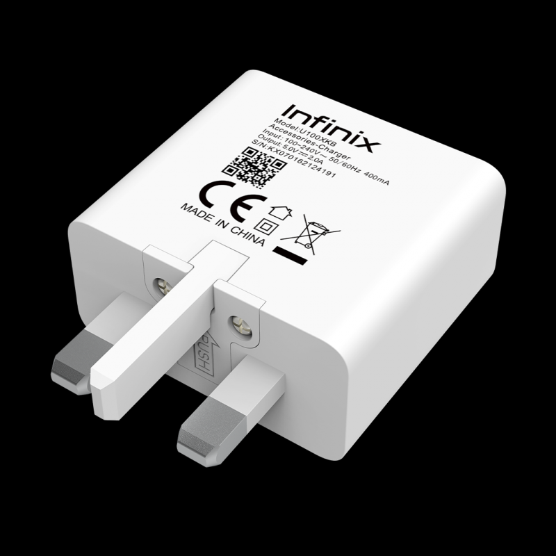 Infinix XC08 10W UK Fast Charging Adapter with 10W 2A USB-A to Type-C Cable – Compact, Safe & Compatible with Infinix Smartphones