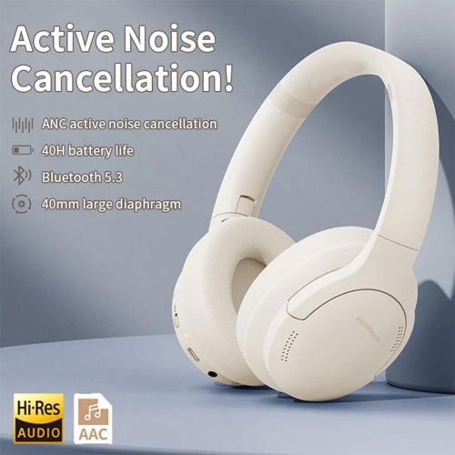 Amaya Wireless Headphones  - Pure Bass Active Noise Cancellation (ANC) Over-Ear Wireless Bluetooth Headphones, Beige