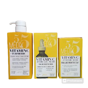 Medix 5.5 VITAMIN C + TURMERIC Face & Body Cream LOTION + NVITAMIN C & GLYCOLIC ACID Firming & Brightening Facial SERUM + SOAP
