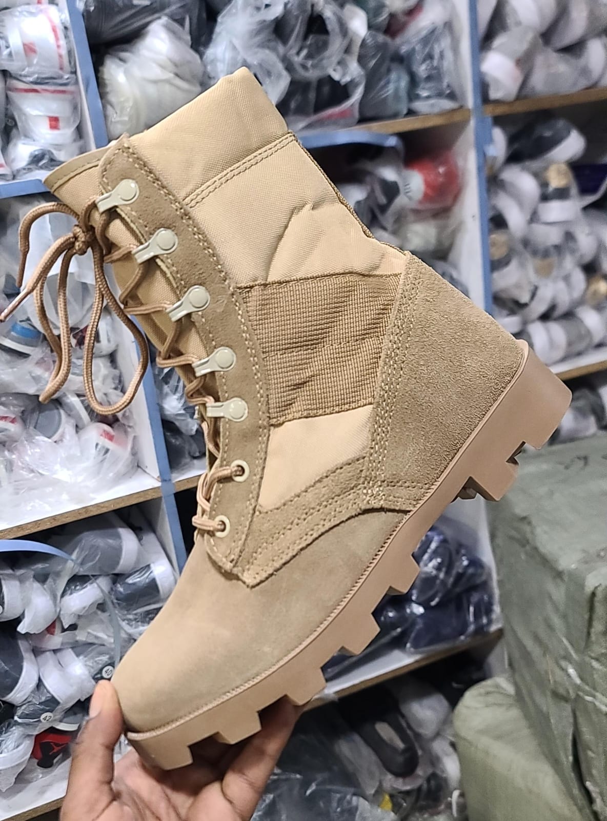 Desert Forest Rocky Areas Boots Combat Design With Rubber Sole Leather Material Laced Up Normal Fitting Sizes 40-45 All Season Colour Beige