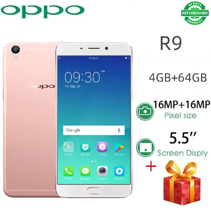Refurbished Phones OPPO R9- x9009 5.5'', 64GB + 4GB, 16mp+8mp 3010mAh   4G dual sim Original OLED smart phones fashion phone fingerprint unlock  Phones