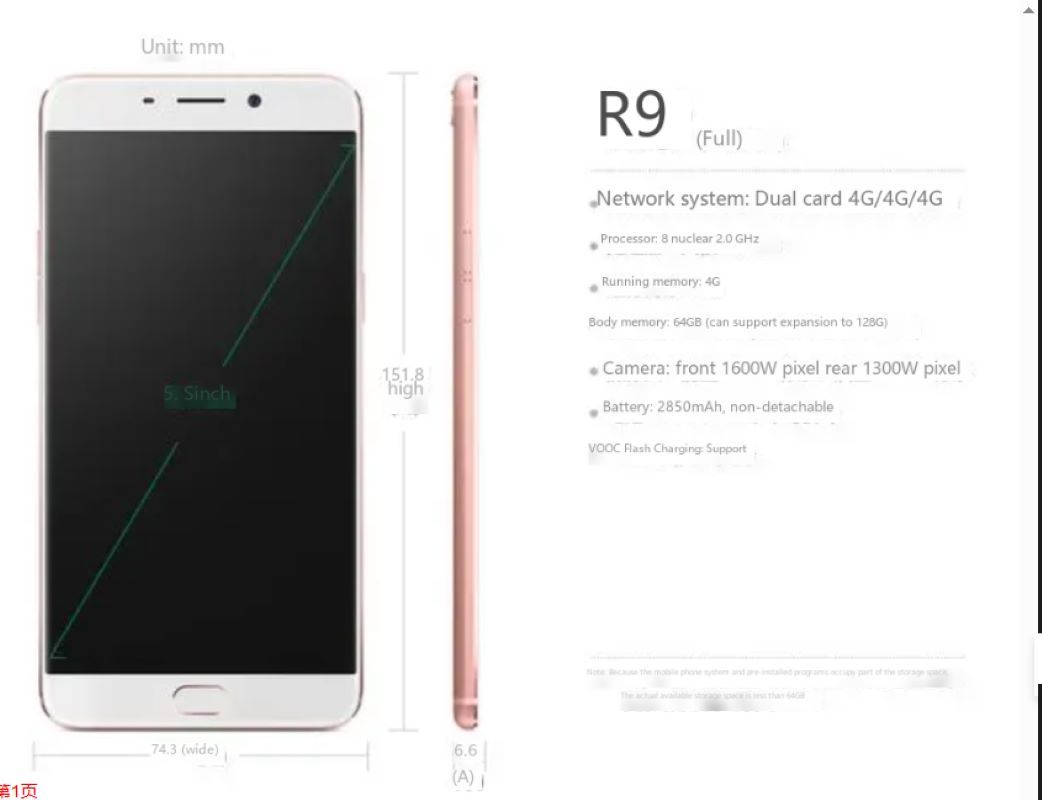 Refurbished Phones OPPO R9- x9009 5.5'', 64GB + 4GB, 16mp+8mp 3010mAh   4G dual sim Original OLED smart phones fashion phone fingerprint unlock  Phones