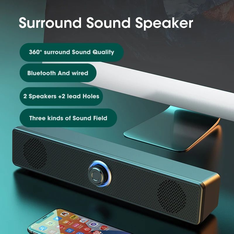 Surround Sound Bar Wired Computer Speakers Stereo Subwoofer Soundbar for Desktop Laptop PC TV Mini Speaker Home Theater System