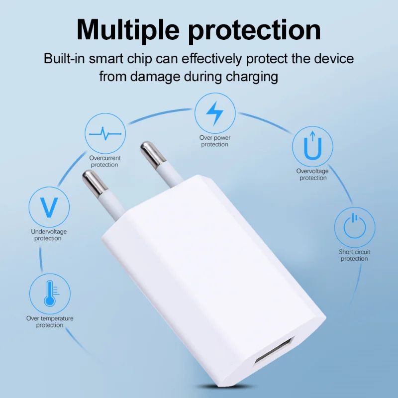 USB Wall Charger EU Plug Phone Charger Head 5V/1A Single Port USB Charging Block Travel Power Adapter for Xiaomi Samsung Huawei