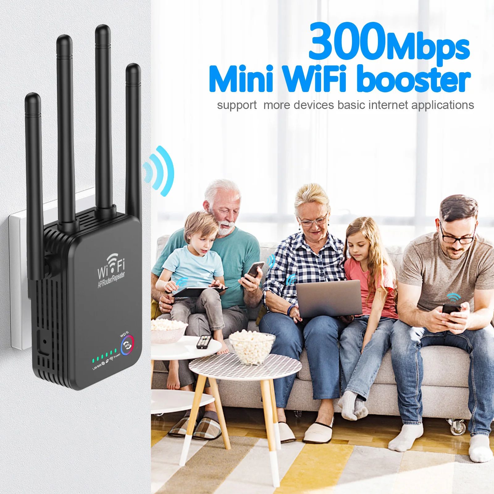 2.4Ghz Wireless WiFi Repeater 300Mbps Router Wifi Amplifier 2.4G Wifi Long Range Extender Wi-Fi Signal Amplifier Repeater
