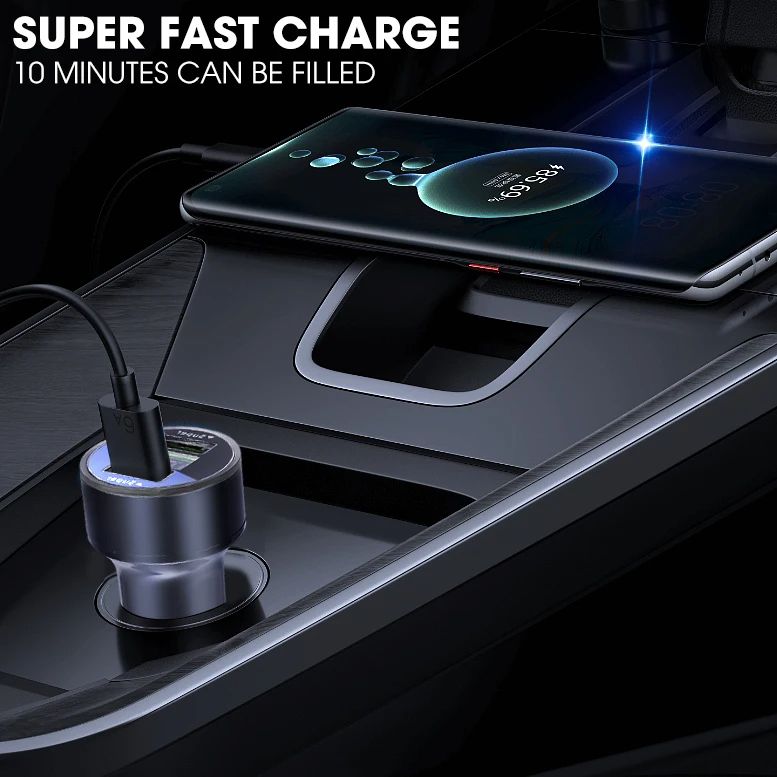 240W Fast Charging 2 Ports Car Charger Adapter Digital Display QC3.0 USB Mobile Phone Chargers for IPhone Samsung Xiaomi