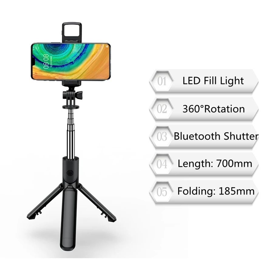 New 3 In 1 Wireless Selfie Tripod With Fill Light Bluetooth Shutter Remote Control Portable Foldable Monopod For Smart Phone