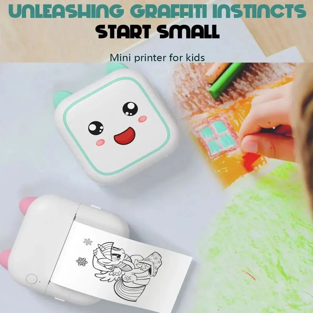 Mini Printer Inkless With Thermal Paper Adhesive Photo Label Recorder Graffiti Printing Bluetooth Wirelss Maker For Home
