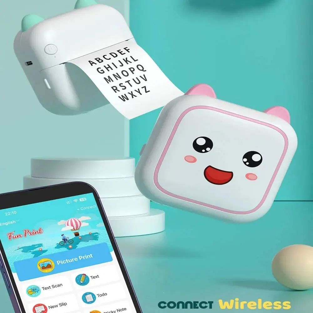 Mini Printer Inkless With Thermal Paper Adhesive Photo Label Recorder Graffiti Printing Bluetooth Wirelss Maker For Home