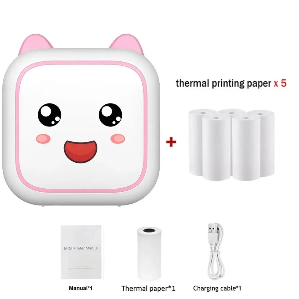 Mini Printer Inkless With Thermal Paper Adhesive Photo Label Recorder Graffiti Printing Bluetooth Wirelss Maker For Home