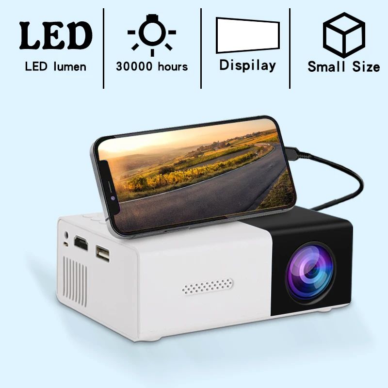 YG300 New small projector home portable high-definition projector, plug-in connection with the phone's built-in audio