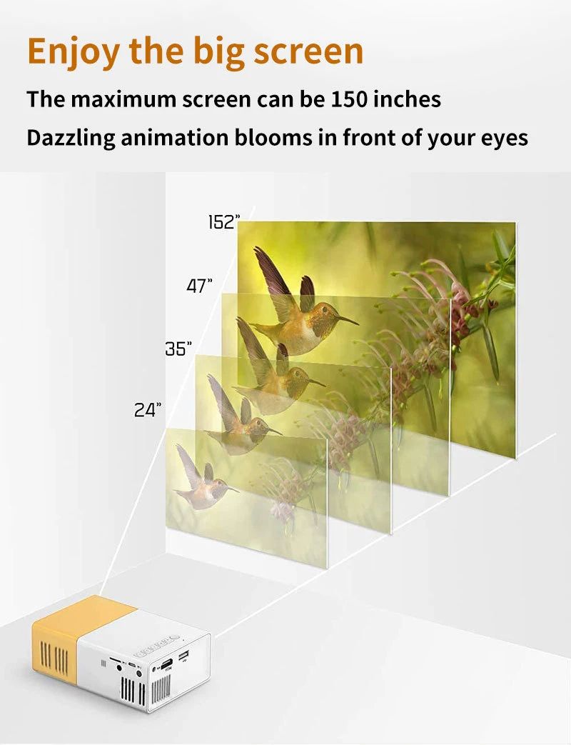 YG300 New small projector home portable high-definition projector, plug-in connection with the phone's built-in audio